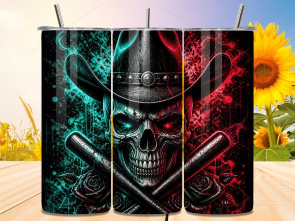 Download Cowboy Skull Neon Splatter Tumbler Wrap - Neon Collection