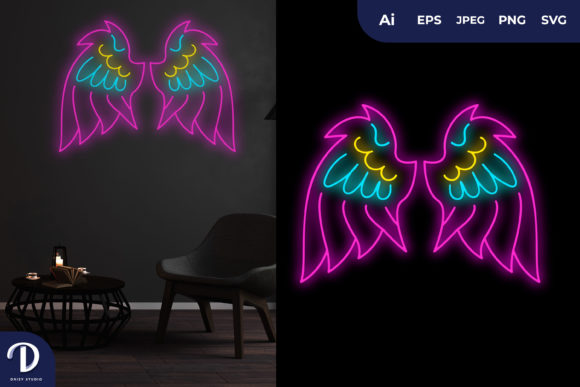 Download A Pair of Angel Wings Outline Neon - Neon Collection