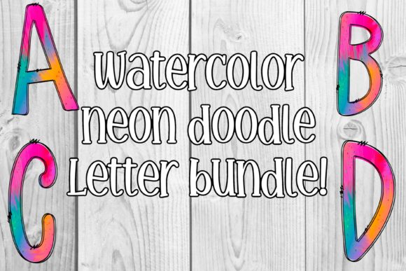 Download Neon Splash Watercolor Doodle Letters - Neon Collection