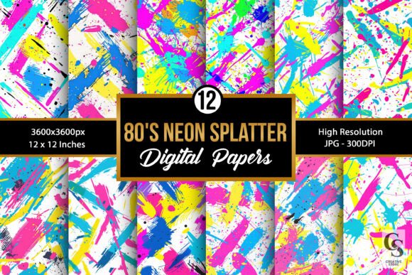 Download 80's Neon Splatter Digital Papers - Neon Collection