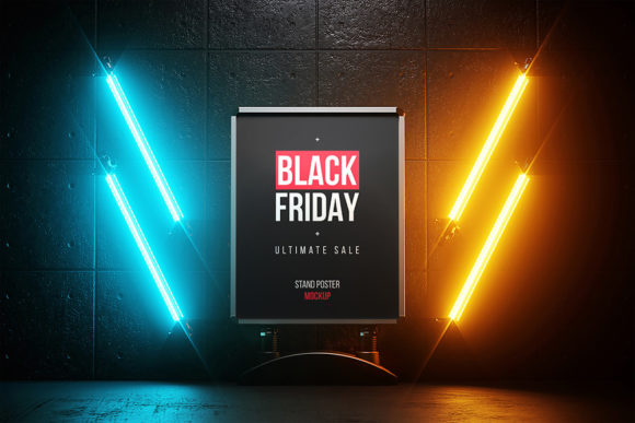 Download Poster in Dark Place with Neon Mockup - Neon Collection