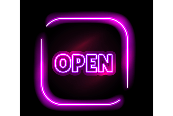 Download Open Neon Sign. Purple Light. Nightclub - Neon Collection