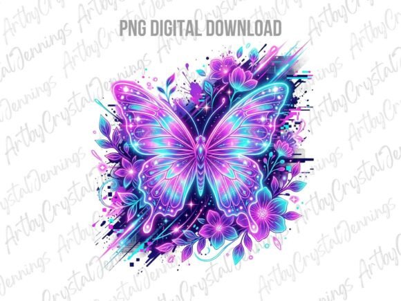 Download Beautiful Electric Neon Butterly PNG - Neon Collection