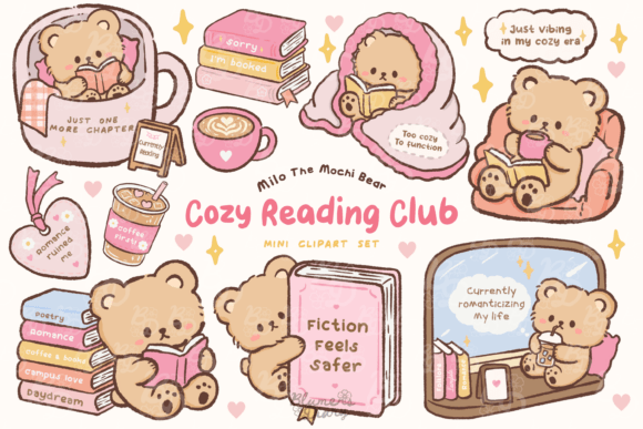 Download Kawaii Cozy Reading Club Bear Clipart - Club Collection