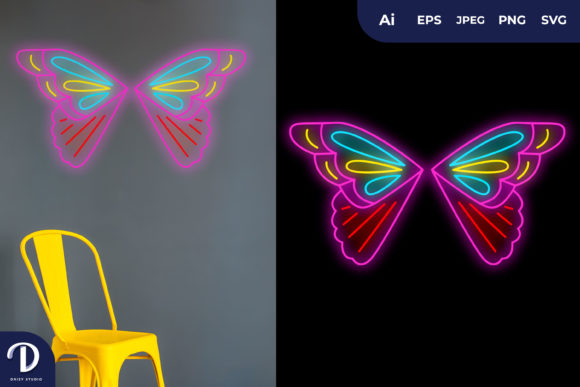 Download A Pair of Butterfly Wings Outline Neon - Neon Collection