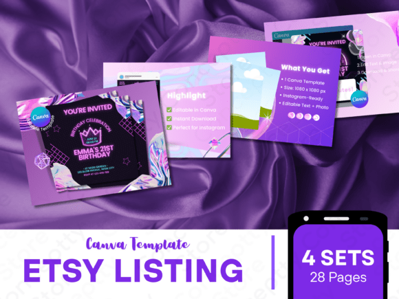 Download 4-Set Etsy Listings Neon Party Templates - Neon Collection