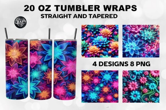 Download Neon 3D Flowers Skinny Tumbler Wrap 20oz - Neon Collection