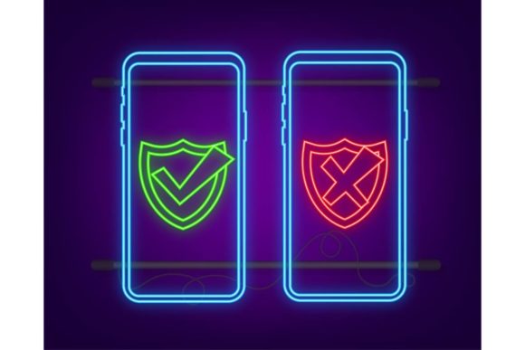 Download Smartphones with Checkmarks Neon Set. - Neon Collection