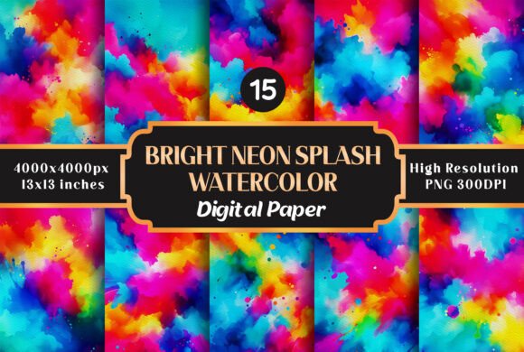 Download Bright Neon Splash Watercolor Paper - Neon Collection